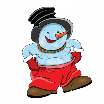 Illustration of a cheerful Snowman in Pants on a White Background