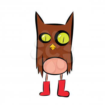 Stock Illustration Cartoon Owl in Red Shoes on a White Background