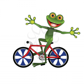 Stock Illustration Merry Frog on a Bicycle on a White Background