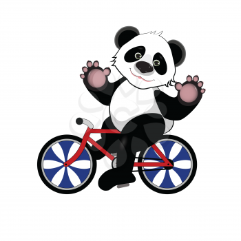 Illustration of Cheerful Panda on a Bicycle on a White Background