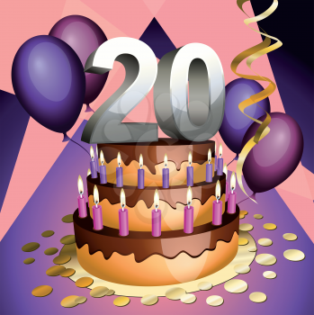 Royalty Free Clipart Image of a Twentieth Anniversary Cake with Numbers