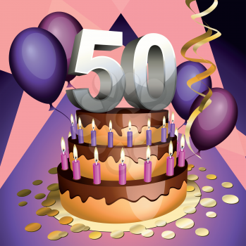 Royalty Free Clipart Image of a 50th Anniversary Cake with Numbers
