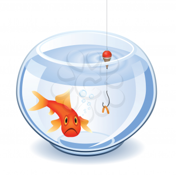 Royalty Free Clipart Image of a Goldfish with Hook and Worm
