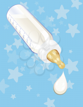 Royalty Free Photo of a Baby Bottle and Stars Background