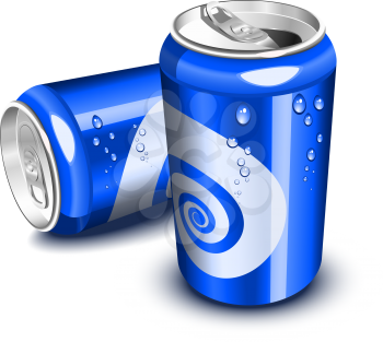 Royalty Free Clipart Image of Blue Soda Cans