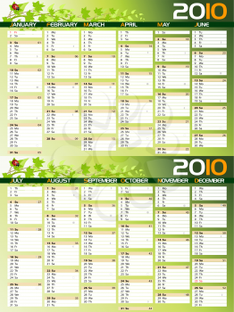 2010 green planning calendar with copy space