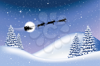 Royalty Free Clipart Image of Santa in His Sleigh 