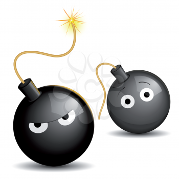 Royalty Free Clipart Image of Two Bombs with Faces