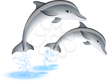 Royalty Free Clipart Image of Two Jumping Dolphins