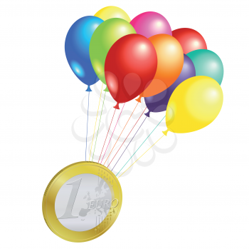 Royalty Free Clipart Image of a Euro Cone Tied to Balloons