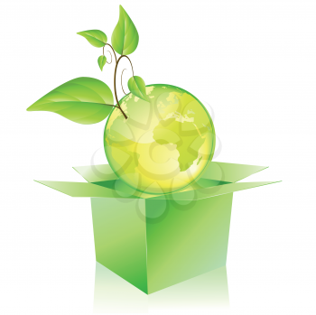 Royalty Free Clipart Image of a Green Planet in a Box
