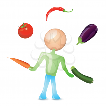 Royalty Free Clipart Image of a Person Juggling Vegetables