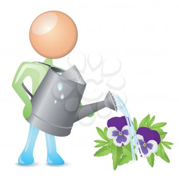 Royalty Free Clipart Image of a Person Watering Flowers