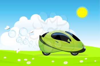 Royalty Free Clipart Image of a Hydrogen Car