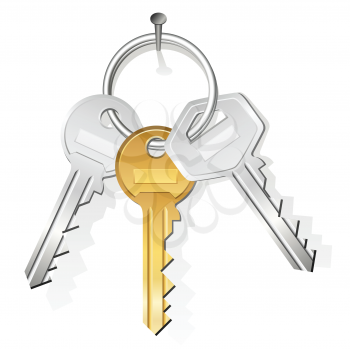 Royalty Free Clipart Image of Three Keys Hanging on a Nail