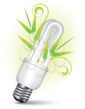 Royalty Free Clipart Image of an Energy Saving Lightbulb and Bamboo