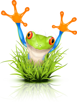 Royalty Free Clipart Image of a Tree Frog in Glass