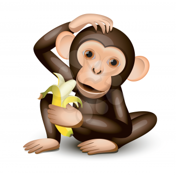 Royalty Free Clipart Image of a Monkey Holding a Banana