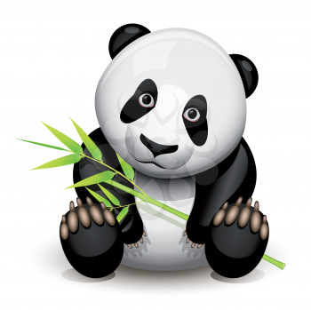 Royalty Free Clipart Image of a Panda Holding Bamboo