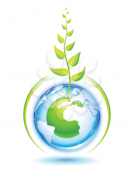 Royalty Free Clipart Image of a Globe Growing a Plant