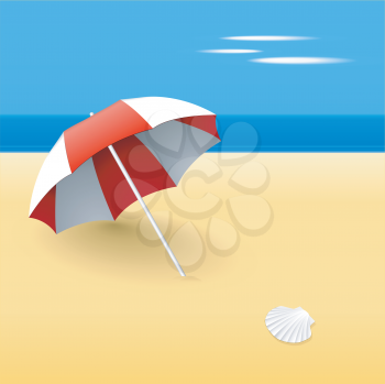 Royalty Free Clipart Image of a Beach and Beach Umbrella