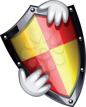 Royalty Free Clipart Image of Hands Holding a Shield