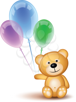 Royalty Free Clipart Image of a Teddy Bear Holding Balloons