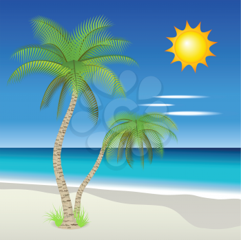 Royalty Free Clipart Image of Palm Trees on a Beach
