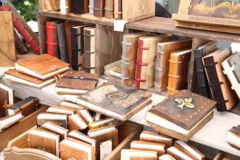 Antique wooden books with wooden covers