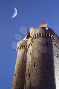 The Solidor tower in the twilight, located in Saint-servan, France, Brittany