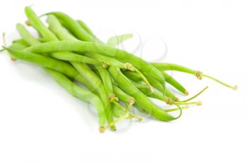 Green beans over white, swallow depth of field