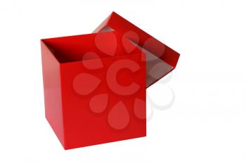 open empty red box photo, isolated on white, not 3d rendering