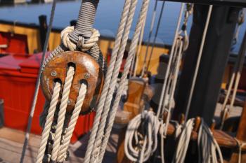 Detail of a wooden sailing ship