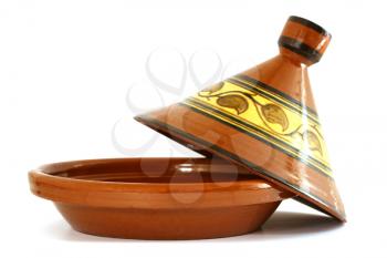 Moroccan Tagine isolated on white, oriental pot for cooking