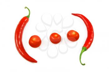 Red hot chili peppers and cherry tomatoes, isolated on white