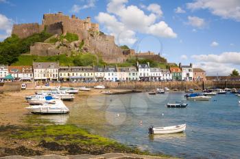 Royalty Free Photo of Gorey and Mont Orgueil Castle, Jersey, The Channel Islands