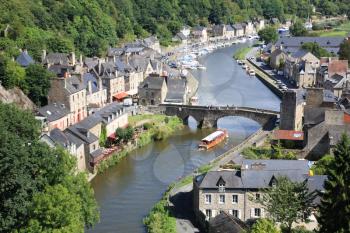 Royalty Free Photo of the Medieval City of Dinan and his Gothic Bridge on the Rance, Brittany, France