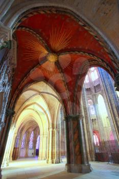 Painted vault with royal sun in archbishop's sacristy of cathedral Saint-Etienne de Bourges, Centre-Val de Loire, France