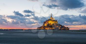 Mont Saint-Michel view in the sunset light. Normandy, France