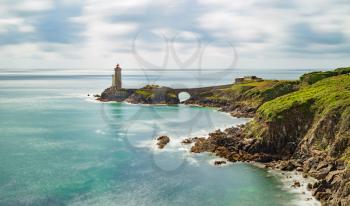 View of the lighthouse Phare du Petit Minou in Plouzane, Brittany France