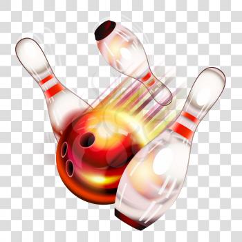 Bowling ball flying over pins. Eps 10 editable, gradients with transparency. Easy to pu over any background.