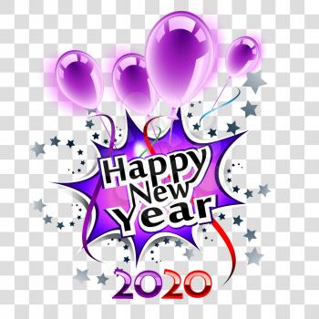 Happy New Year 2020 purple greeting card, transparent eps10