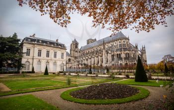 Gardens and Bourges Cathedral  in autumn, Centre, France