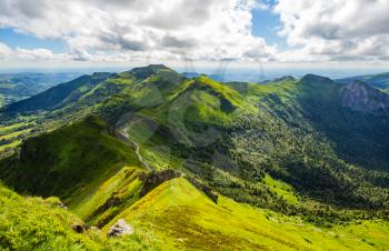 Landscape of volcanic mountains from the Puy Mary, Massif Central, France