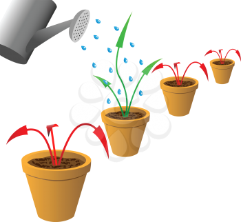 Royalty Free Clipart Image of a Watering Can and Potted Arrows