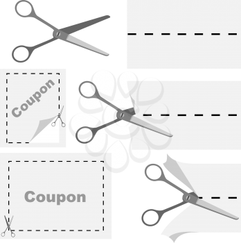 Royalty Free Clipart Image of Scissors and Coupons