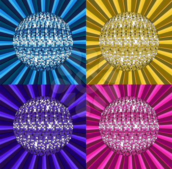 Royalty Free Clipart Image of Colourful Disco Balls