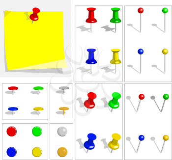 Royalty Free Clipart Image of Post It Notes and Pushpins