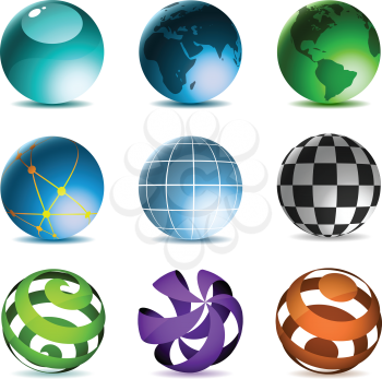 Royalty Free Clipart Image of Globes and Spheres Icons