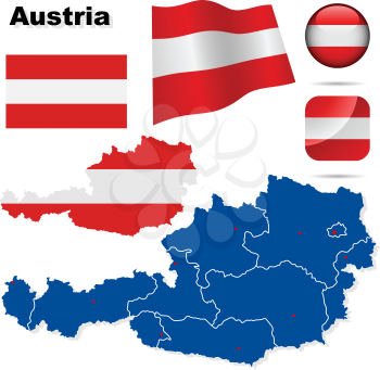 Royalty Free Clipart Image of the Map and Flag of Austria